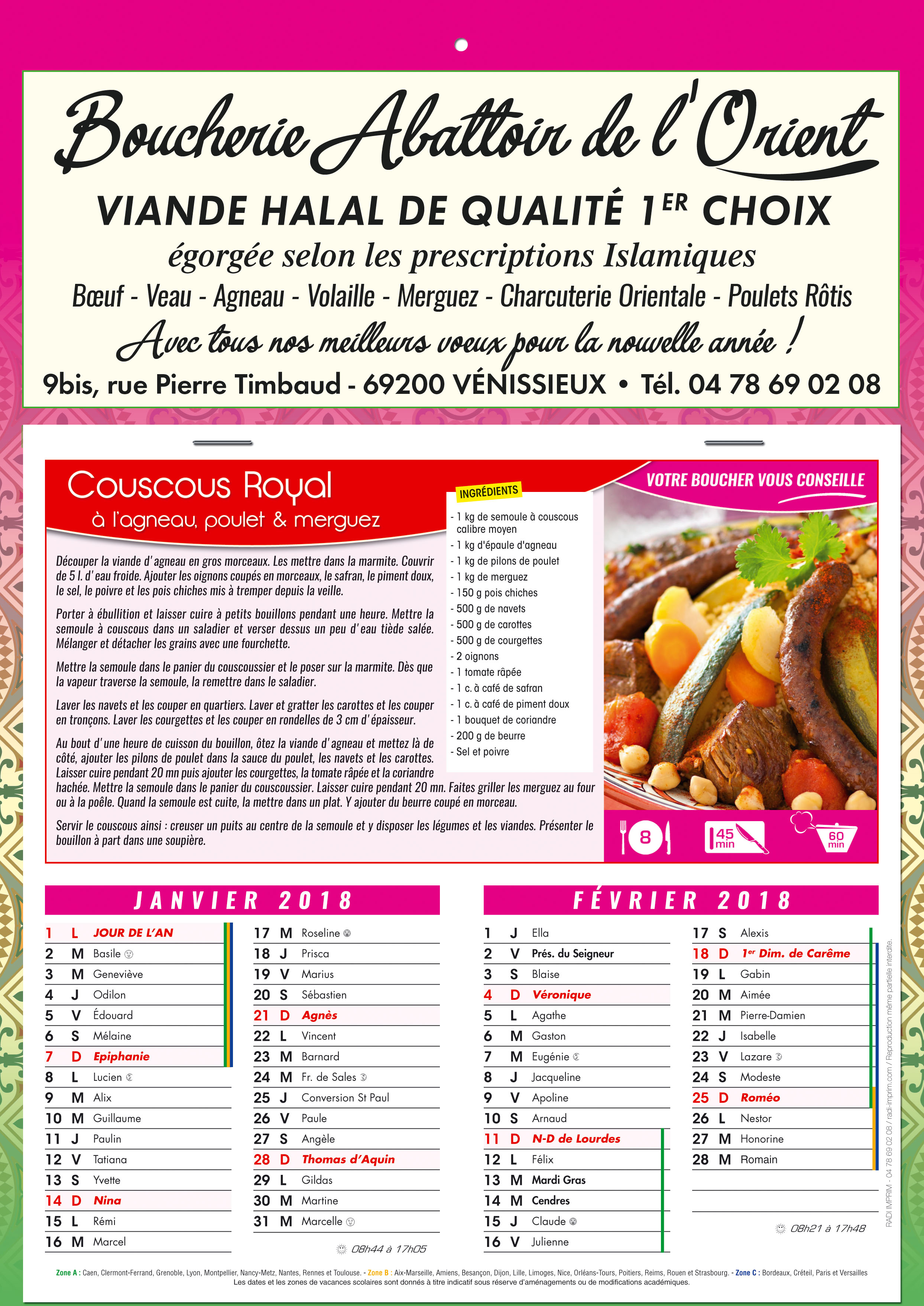 calendrier noir et blanc