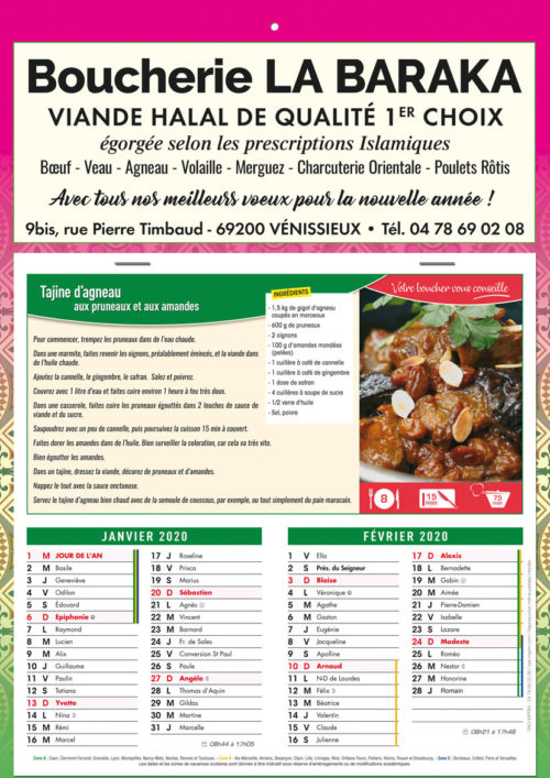 Calendriers recettes pour boucherie (1 couleur)