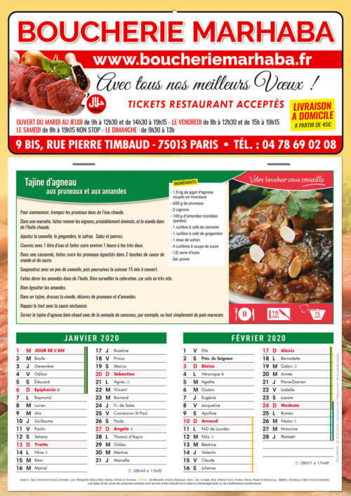 Calendriers recettes pour boucherie (4 couleur)