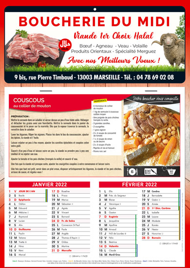 Calendrier recette couleur